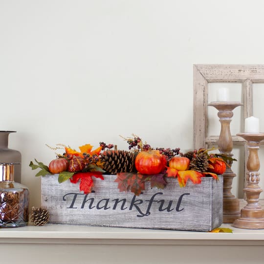 24" Autumn Harvest Maple Leaf & Berry Arrangement in Wooden Box
